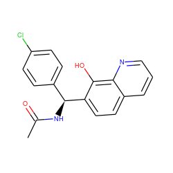 CC(=O)N[C@@H](c1ccc(Cl)cc1)c1ccc2cccnc2c1O ZINC000000102694