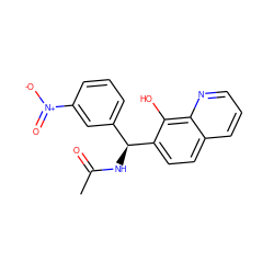 CC(=O)N[C@@H](c1cccc([N+](=O)[O-])c1)c1ccc2cccnc2c1O ZINC000000102556