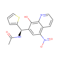 CC(=O)N[C@@H](c1cccs1)c1cc([N+](=O)[O-])c2cccnc2c1O ZINC000000087218