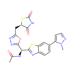 CC(=O)N[C@@H](c1nnc(C[C@H]2SC(=O)NC2=O)o1)c1nc2ccc(-c3ccnn3C)cc2s1 ZINC000206761931