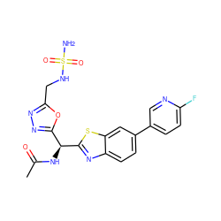 CC(=O)N[C@@H](c1nnc(CNS(N)(=O)=O)o1)c1nc2ccc(-c3ccc(F)nc3)cc2s1 ZINC000206761826