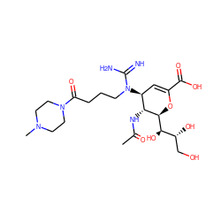 CC(=O)N[C@@H]1[C@@H](N(CCCC(=O)N2CCN(C)CC2)C(=N)N)C=C(C(=O)O)O[C@H]1[C@H](O)[C@H](O)CO ZINC000049807591
