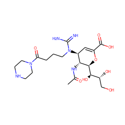 CC(=O)N[C@@H]1[C@@H](N(CCCC(=O)N2CCNCC2)C(=N)N)C=C(C(=O)O)O[C@H]1[C@H](O)[C@H](O)CO ZINC000049808466