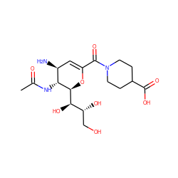 CC(=O)N[C@@H]1[C@@H](N)C=C(C(=O)N2CCC(C(=O)O)CC2)O[C@H]1[C@H](O)[C@H](O)CO ZINC000095593446