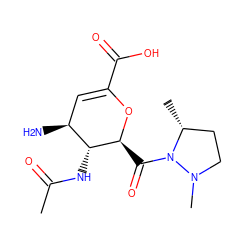 CC(=O)N[C@@H]1[C@@H](N)C=C(C(=O)O)O[C@H]1C(=O)N1[C@H](C)CCN1C ZINC000013778801