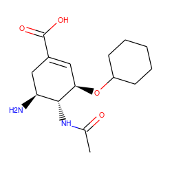CC(=O)N[C@@H]1[C@@H](N)CC(C(=O)O)=C[C@H]1OC1CCCCC1 ZINC000012404506