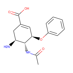 CC(=O)N[C@@H]1[C@@H](N)CC(C(=O)O)=C[C@H]1Oc1ccccc1 ZINC000003833963