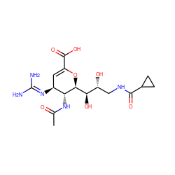 CC(=O)N[C@@H]1[C@@H](N=C(N)N)C=C(C(=O)O)O[C@H]1[C@H](O)[C@H](O)CNC(=O)C1CC1 ZINC000198823005