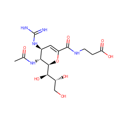 CC(=O)N[C@@H]1[C@@H](NC(=N)N)C=C(C(=O)NCCC(=O)O)O[C@H]1[C@H](O)[C@H](O)CO ZINC000095597358