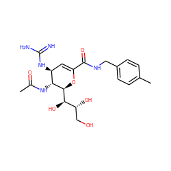 CC(=O)N[C@@H]1[C@@H](NC(=N)N)C=C(C(=O)NCc2ccc(C)cc2)O[C@H]1[C@H](O)[C@H](O)CO ZINC000095598024