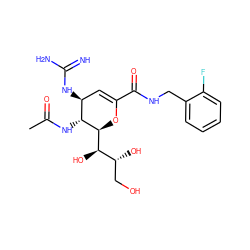 CC(=O)N[C@@H]1[C@@H](NC(=N)N)C=C(C(=O)NCc2ccccc2F)O[C@H]1[C@H](O)[C@H](O)CO ZINC000095598440