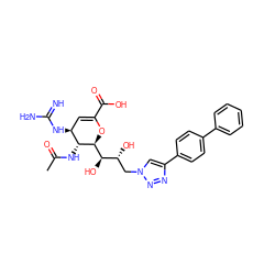 CC(=O)N[C@@H]1[C@@H](NC(=N)N)C=C(C(=O)O)O[C@H]1[C@H](O)[C@H](O)Cn1cc(-c2ccc(-c3ccccc3)cc2)nn1 ZINC001772606439