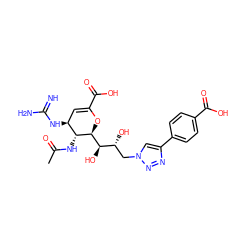 CC(=O)N[C@@H]1[C@@H](NC(=N)N)C=C(C(=O)O)O[C@H]1[C@H](O)[C@H](O)Cn1cc(-c2ccc(C(=O)O)cc2)nn1 ZINC001772629293
