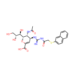 CC(=O)N[C@@H]1[C@@H](NC(=N)NC(=O)CSc2ccc3ccccc3c2)C=C(C(=O)O)O[C@@H]1[C@H](O)[C@H](O)CO ZINC000169311310