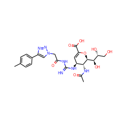 CC(=O)N[C@@H]1[C@@H](NC(=N)NC(=O)Cn2cc(-c3ccc(C)cc3)nn2)C=C(C(=O)O)O[C@H]1[C@H](O)[C@H](O)CO ZINC001772589910