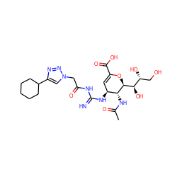 CC(=O)N[C@@H]1[C@@H](NC(=N)NC(=O)Cn2cc(C3CCCCC3)nn2)C=C(C(=O)O)O[C@H]1[C@H](O)[C@H](O)CO ZINC001772584951