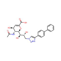 CC(=O)N[C@@H]1[C@@H](O)C=C(C(=O)O)O[C@H]1[C@H](O)[C@H](O)Cn1cc(-c2ccc(-c3ccccc3)cc2)nn1 ZINC001772650842