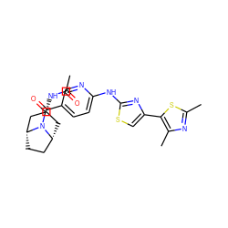 CC(=O)N[C@@H]1C[C@@H]2CC[C@H](C1)N2C(=O)c1ccc(Nc2nc(-c3sc(C)nc3C)cs2)nc1 ZINC001772641417