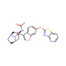 CC(=O)N[C@@H]1C[C@@H]2CC[C@H](C1)N2Cc1coc2cc(Oc3nc4ncccc4s3)ccc12 ZINC000101656329