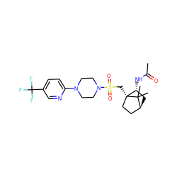 CC(=O)N[C@@H]1C[C@H]2CC[C@]1(CS(=O)(=O)N1CCN(c3ccc(C(F)(F)F)cn3)CC1)C2(C)C ZINC000040934068