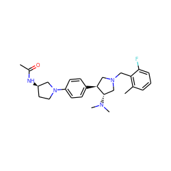 CC(=O)N[C@@H]1CCN(c2ccc([C@H]3CN(Cc4c(C)cccc4F)C[C@@H]3N(C)C)cc2)C1 ZINC001772636797