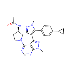 CC(=O)N[C@@H]1CCN(c2ncnc3c2c(-c2cnn(C)c2-c2ccc(C4CC4)cc2)nn3C)C1 ZINC000169706103