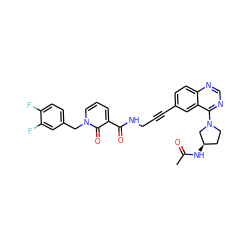 CC(=O)N[C@@H]1CCN(c2ncnc3ccc(C#CCNC(=O)c4cccn(Cc5ccc(F)c(F)c5)c4=O)cc23)C1 ZINC000096176287