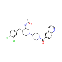 CC(=O)N[C@@H]1CN(C2CCN(C(=O)c3ccc4ncccc4c3)CC2)CC[C@@H]1Cc1ccc(Cl)c(Cl)c1 ZINC000028330473