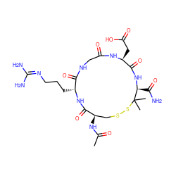 CC(=O)N[C@@H]1CSSC(C)(C)[C@H](C(N)=O)NC(=O)[C@H](CC(=O)O)NC(=O)CNC(=O)[C@@H](CCCN=C(N)N)NC1=O ZINC000026836890