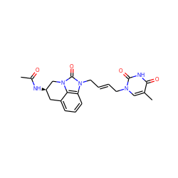 CC(=O)N[C@@H]1Cc2cccc3c2n(c(=O)n3C/C=C/Cn2cc(C)c(=O)[nH]c2=O)C1 ZINC000066262791