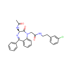 CC(=O)N[C@@H]1N=C(c2ccccc2)c2ccccc2N(CC(=O)NCCc2cccc(Cl)c2)C1=O ZINC000028759449