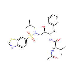 CC(=O)N[C@H](C(=O)N[C@@H](Cc1ccccc1)[C@H](O)CN(CC(C)C)S(=O)(=O)c1ccc2ncsc2c1)C(C)C ZINC000044405579