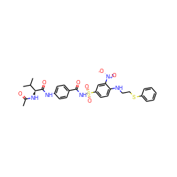 CC(=O)N[C@H](C(=O)Nc1ccc(C(=O)NS(=O)(=O)c2ccc(NCCSc3ccccc3)c([N+](=O)[O-])c2)cc1)C(C)C ZINC000082157878