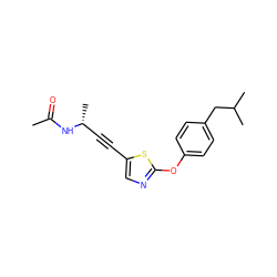 CC(=O)N[C@H](C)C#Cc1cnc(Oc2ccc(CC(C)C)cc2)s1 ZINC000036184982