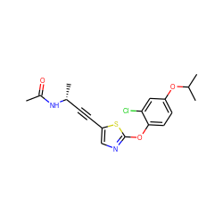 CC(=O)N[C@H](C)C#Cc1cnc(Oc2ccc(OC(C)C)cc2Cl)s1 ZINC000012339915