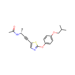 CC(=O)N[C@H](C)C#Cc1cnc(Oc2ccc(OCC(C)C)cc2)s1 ZINC000012339908