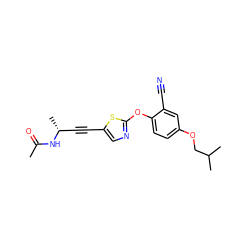 CC(=O)N[C@H](C)C#Cc1cnc(Oc2ccc(OCC(C)C)cc2C#N)s1 ZINC000012339933