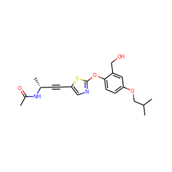 CC(=O)N[C@H](C)C#Cc1cnc(Oc2ccc(OCC(C)C)cc2CO)s1 ZINC000028821893