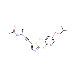 CC(=O)N[C@H](C)C#Cc1cnc(Oc2ccc(OCC(C)C)cc2Cl)s1 ZINC000012339918