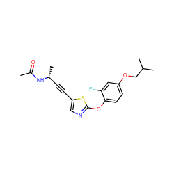 CC(=O)N[C@H](C)C#Cc1cnc(Oc2ccc(OCC(C)C)cc2F)s1 ZINC000012339926