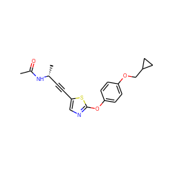 CC(=O)N[C@H](C)C#Cc1cnc(Oc2ccc(OCC3CC3)cc2)s1 ZINC000012339913