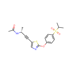 CC(=O)N[C@H](C)C#Cc1cnc(Oc2ccc(S(=O)(=O)C(C)C)cc2)s1 ZINC000036184980