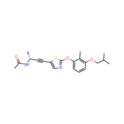 CC(=O)N[C@H](C)C#Cc1cnc(Oc2cccc(OCC(C)C)c2C)s1 ZINC000012339938