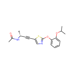 CC(=O)N[C@H](C)C#Cc1cnc(Oc2ccccc2OC(C)C)s1 ZINC000036184996