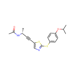 CC(=O)N[C@H](C)C#Cc1cnc(Sc2ccc(OC(C)C)cc2)s1 ZINC000035791363