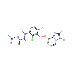 CC(=O)N[C@H](C)C(=O)N(C)c1ccc(Cl)c(COc2cccn3c(Br)c(C)nc23)c1Cl ZINC000027655817