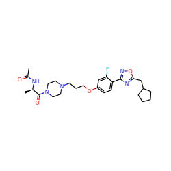 CC(=O)N[C@H](C)C(=O)N1CCN(CCCOc2ccc(-c3noc(CC4CCCC4)n3)c(F)c2)CC1 ZINC000013589359