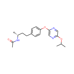 CC(=O)N[C@H](C)CCc1ccc(Oc2cnc(OC(C)C)cn2)cc1 ZINC000116486780