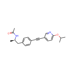 CC(=O)N[C@H](C)Cc1ccc(C#Cc2ccc(OC(C)C)nc2)cc1 ZINC000113410515