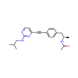 CC(=O)N[C@H](C)Cc1ccc(C#Cc2ccnc(NCC(C)C)n2)cc1 ZINC000113413937